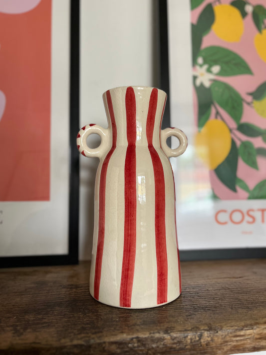 VASE À ANSES RAYÉ ROUGE